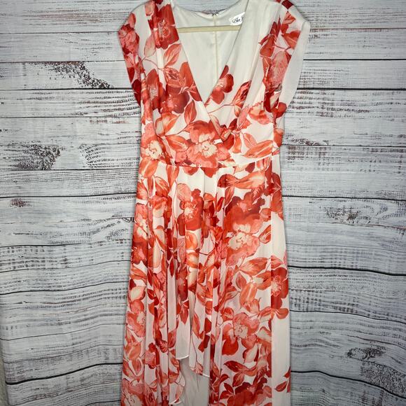Eliza J Dresses & Skirts - Eliza J Size 14 Floral Maxi Dress Red Chiffon Wrap V-Neck